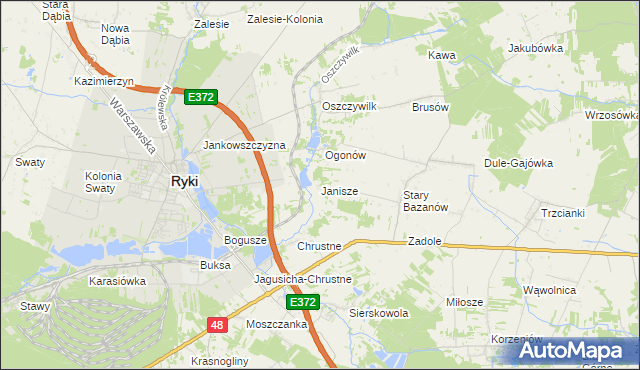 mapa Janisze gmina Ryki, Janisze gmina Ryki na mapie Targeo