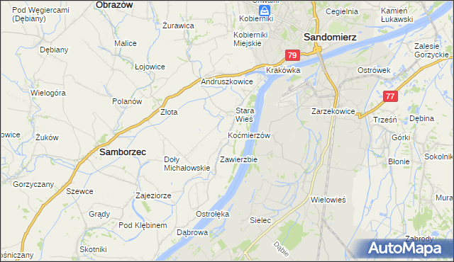 mapa Koćmierzów, Koćmierzów na mapie Targeo