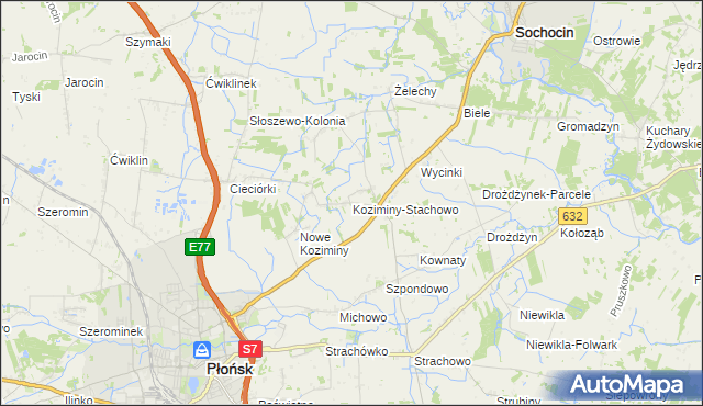mapa Koziminy-Stachowo, Koziminy-Stachowo na mapie Targeo