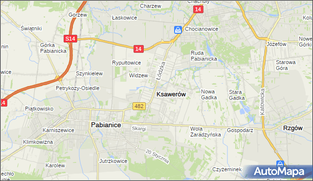 mapa Ksawerów powiat pabianicki, Ksawerów powiat pabianicki na mapie Targeo