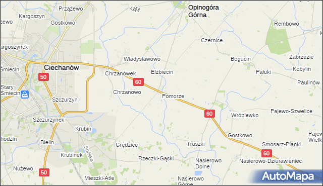 mapa Pomorze gmina Opinogóra Górna, Pomorze gmina Opinogóra Górna na mapie Targeo