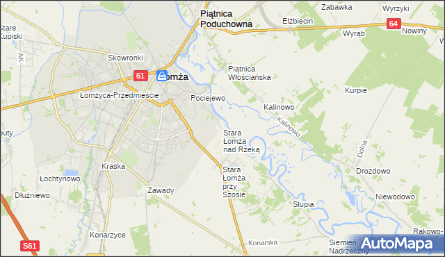 mapa Stara Łomża nad Rzeką, Stara Łomża nad Rzeką na mapie Targeo