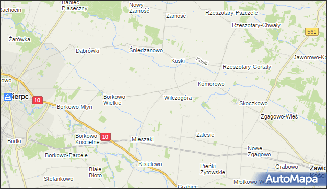 mapa Wilczogóra gmina Sierpc, Wilczogóra gmina Sierpc na mapie Targeo