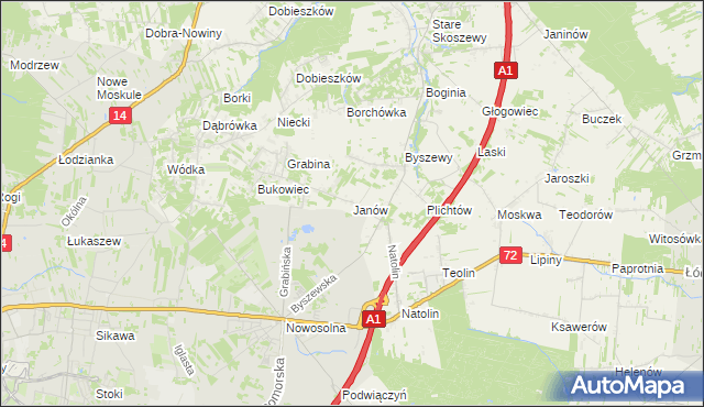 mapa Janów gmina Nowosolna, Janów gmina Nowosolna na mapie Targeo