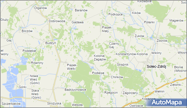 mapa Kolonia Zagajów, Kolonia Zagajów na mapie Targeo