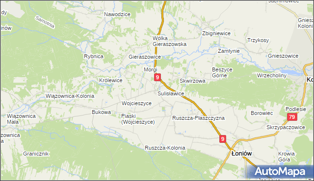 mapa Sulisławice gmina Łoniów, Sulisławice gmina Łoniów na mapie Targeo