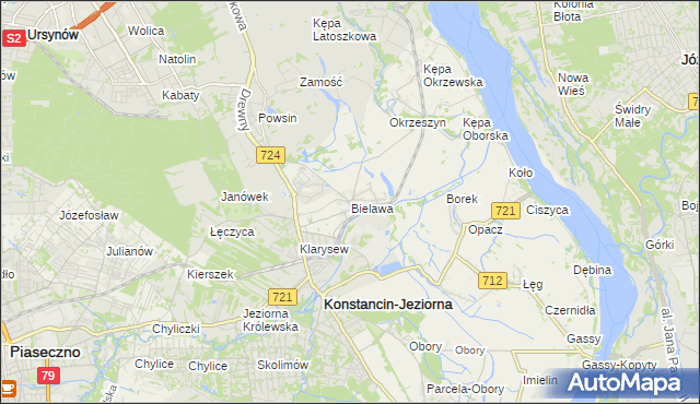 mapa Bielawa gmina Konstancin-Jeziorna, Bielawa gmina Konstancin-Jeziorna na mapie Targeo