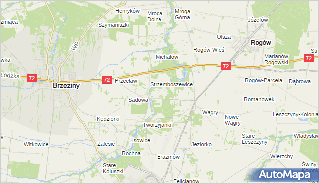 mapa Helenówka gmina Brzeziny, Helenówka gmina Brzeziny na mapie Targeo