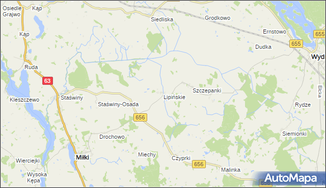 mapa Lipińskie gmina Miłki, Lipińskie gmina Miłki na mapie Targeo