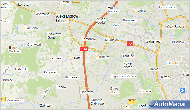 mapa Antoniew gmina Aleksandrów Łódzki, Antoniew gmina Aleksandrów Łódzki na mapie Targeo