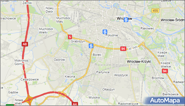 mapa Borek gmina Wrocław, Borek gmina Wrocław na mapie Targeo