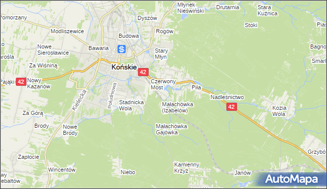 mapa Górny Młyn gmina Końskie, Górny Młyn gmina Końskie na mapie Targeo