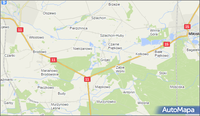mapa Grójec gmina Środa Wielkopolska, Grójec gmina Środa Wielkopolska na mapie Targeo