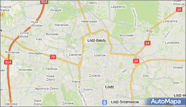 mapa Julianów gmina Łódź, Julianów gmina Łódź na mapie Targeo