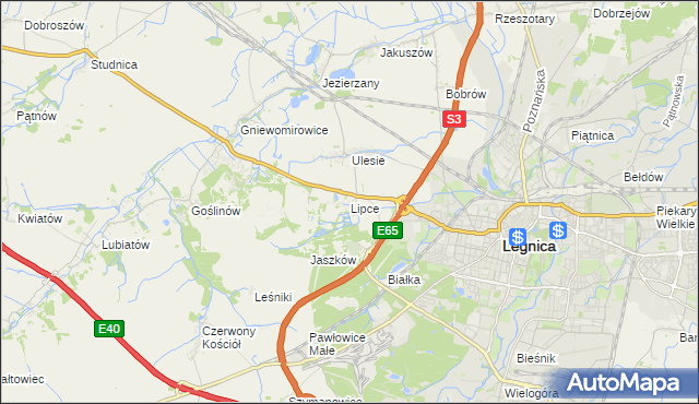 mapa Lipce gmina Miłkowice, Lipce gmina Miłkowice na mapie Targeo