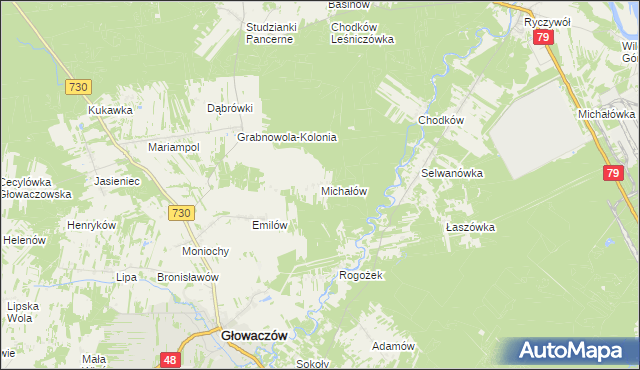 mapa Michałów gmina Głowaczów, Michałów gmina Głowaczów na mapie Targeo