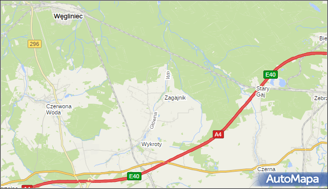 mapa Zagajnik gmina Nowogrodziec, Zagajnik gmina Nowogrodziec na mapie Targeo