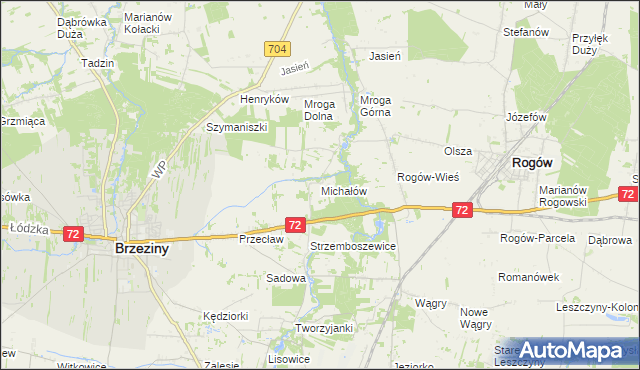 mapa Michałów gmina Brzeziny, Michałów gmina Brzeziny na mapie Targeo