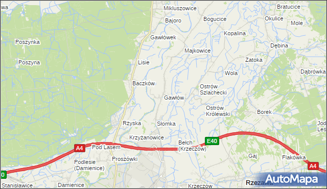 mapa Gawłów gmina Bochnia, Gawłów gmina Bochnia na mapie Targeo