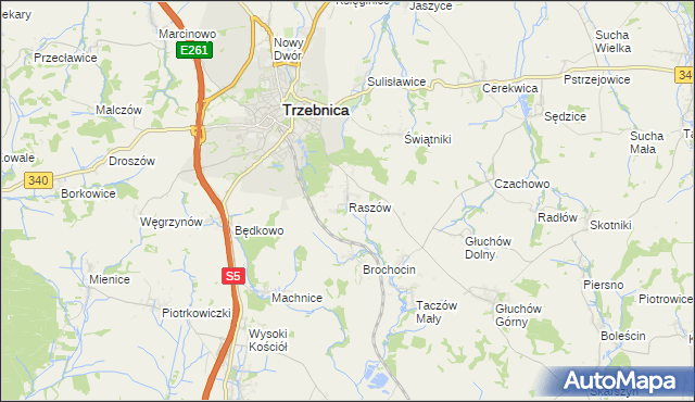 mapa Raszów gmina Trzebnica, Raszów gmina Trzebnica na mapie Targeo