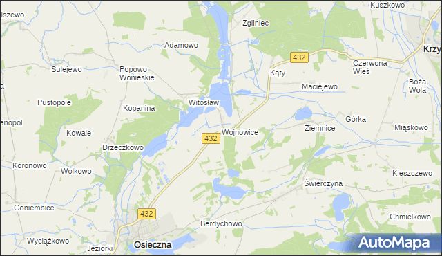 mapa Wojnowice gmina Osieczna, Wojnowice gmina Osieczna na mapie Targeo