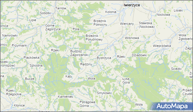 mapa Bystrzyca gmina Iwierzyce, Bystrzyca gmina Iwierzyce na mapie Targeo