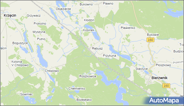 mapa Grzywna gmina Bierzwnik, Grzywna gmina Bierzwnik na mapie Targeo