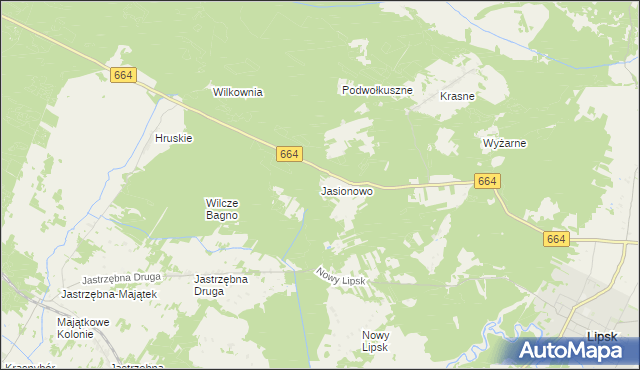 mapa Jasionowo gmina Lipsk, Jasionowo gmina Lipsk na mapie Targeo