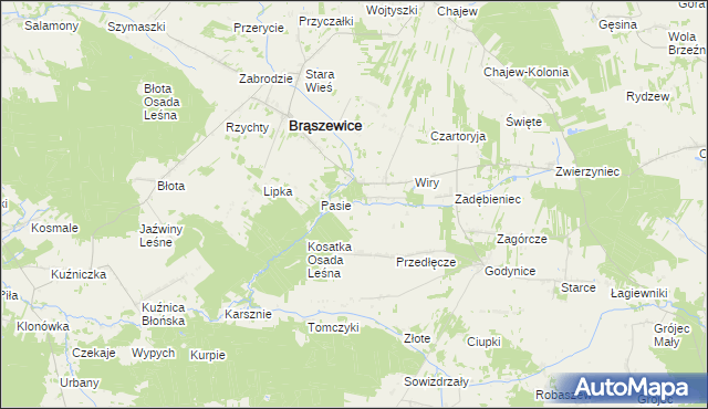 mapa Pędziwiatry gmina Brąszewice, Pędziwiatry gmina Brąszewice na mapie Targeo