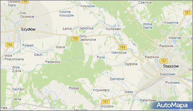 mapa Ponik gmina Staszów, Ponik gmina Staszów na mapie Targeo