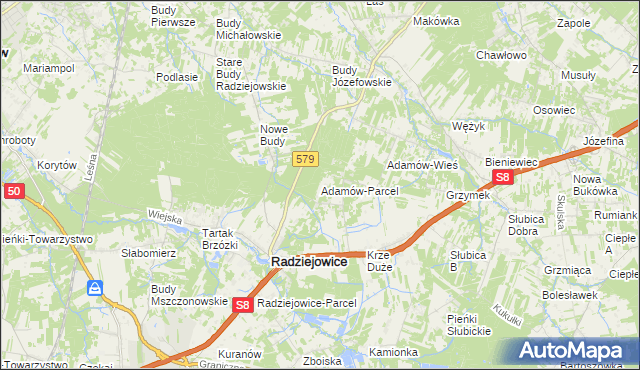 mapa Adamów-Parcel, Adamów-Parcel na mapie Targeo