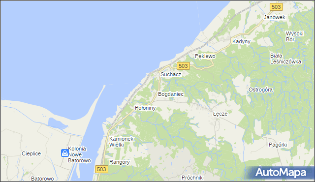 mapa Bogdaniec gmina Tolkmicko, Bogdaniec gmina Tolkmicko na mapie Targeo