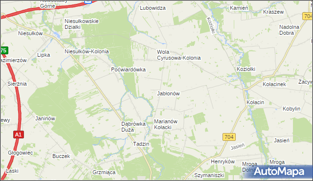 mapa Jabłonów gmina Brzeziny, Jabłonów gmina Brzeziny na mapie Targeo