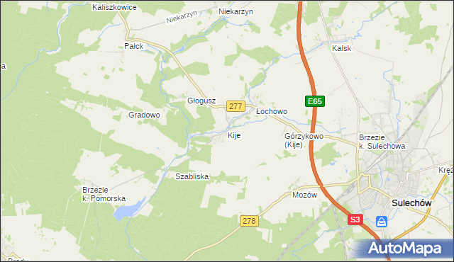 mapa Kije gmina Sulechów, Kije gmina Sulechów na mapie Targeo