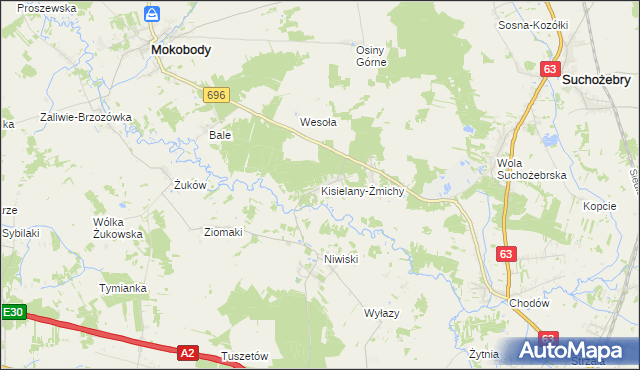 mapa Kisielany-Żmichy, Kisielany-Żmichy na mapie Targeo