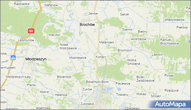 mapa Konary gmina Brochów, Konary gmina Brochów na mapie Targeo