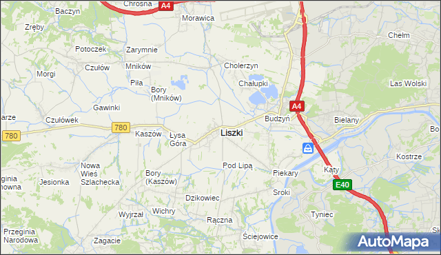 mapa Liszki powiat krakowski, Liszki powiat krakowski na mapie Targeo