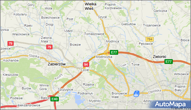 mapa Modlniczka, Modlniczka na mapie Targeo