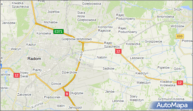 mapa Natolin gmina Jedlnia-Letnisko, Natolin gmina Jedlnia-Letnisko na mapie Targeo