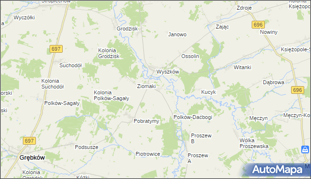 mapa Oszczerze, Oszczerze na mapie Targeo