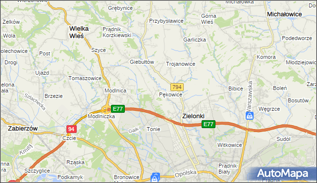 mapa Pękowice, Pękowice na mapie Targeo