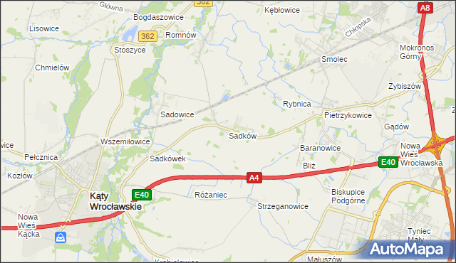 mapa Sadków gmina Kąty Wrocławskie, Sadków gmina Kąty Wrocławskie na mapie Targeo