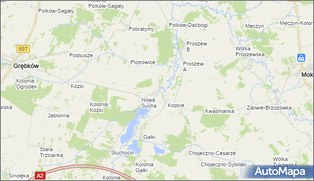 mapa Stara Sucha gmina Grębków, Stara Sucha gmina Grębków na mapie Targeo
