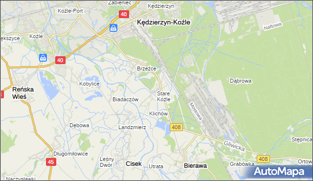 mapa Stare Koźle, Stare Koźle na mapie Targeo