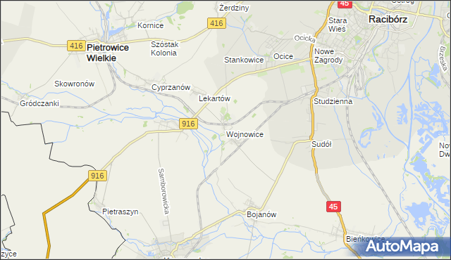mapa Wojnowice gmina Krzanowice, Wojnowice gmina Krzanowice na mapie Targeo