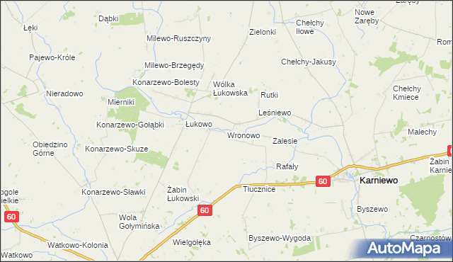 mapa Wronowo gmina Karniewo, Wronowo gmina Karniewo na mapie Targeo