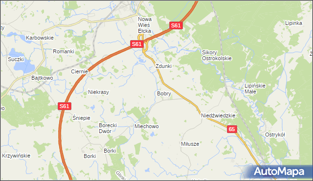 mapa Bobry gmina Ełk, Bobry gmina Ełk na mapie Targeo