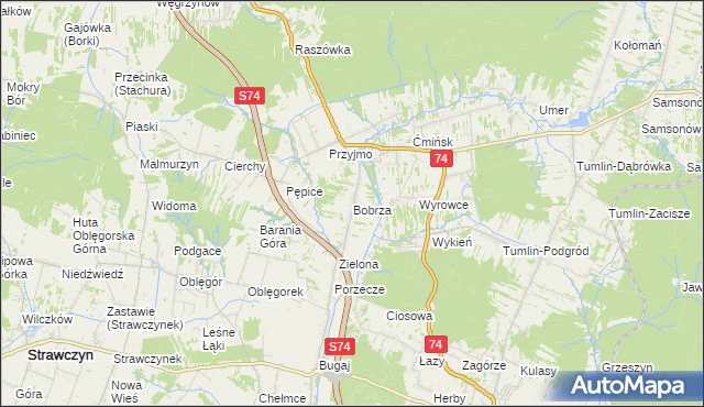 mapa Bobrza, Bobrza na mapie Targeo