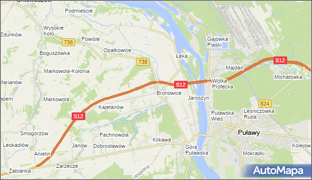 mapa Bronowice gmina Puławy, Bronowice gmina Puławy na mapie Targeo