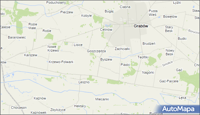 mapa Byszew gmina Grabów, Byszew gmina Grabów na mapie Targeo